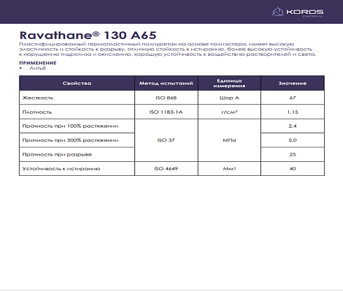 Термопластичный полиуретан Ravathane® 130 A65 ТПУ/TPU