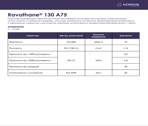 Термопластичный полиуретан Ravathane® 130 A75 ТПУ/TPU